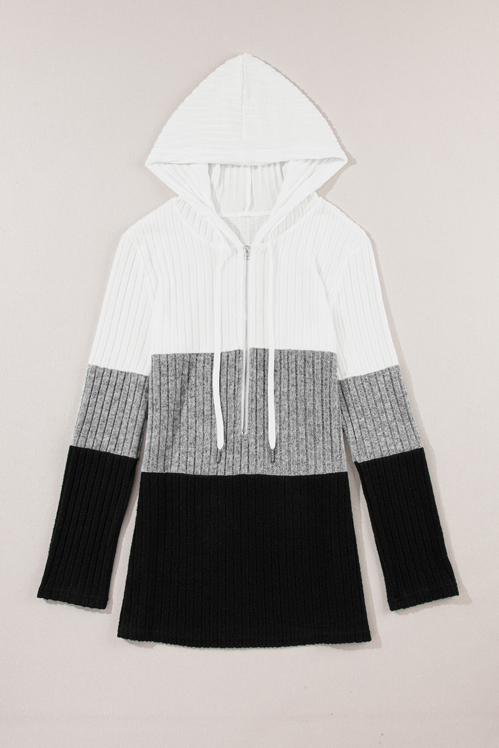 Colorblock Ribbed Hooded Top - Eolante Clothing