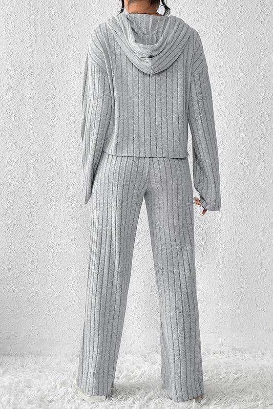 Ribbed Knit Hoodie and Pants Loungewear Set - Eolante Clothing