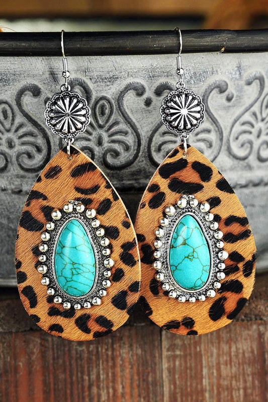 Inlay Drop Earrings, Leopard Turquoise Pattern Design - Eolante Clothing