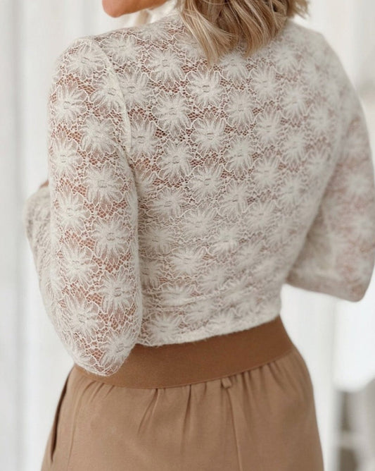 Floral Lace High Neck Top - Eolante Clothing