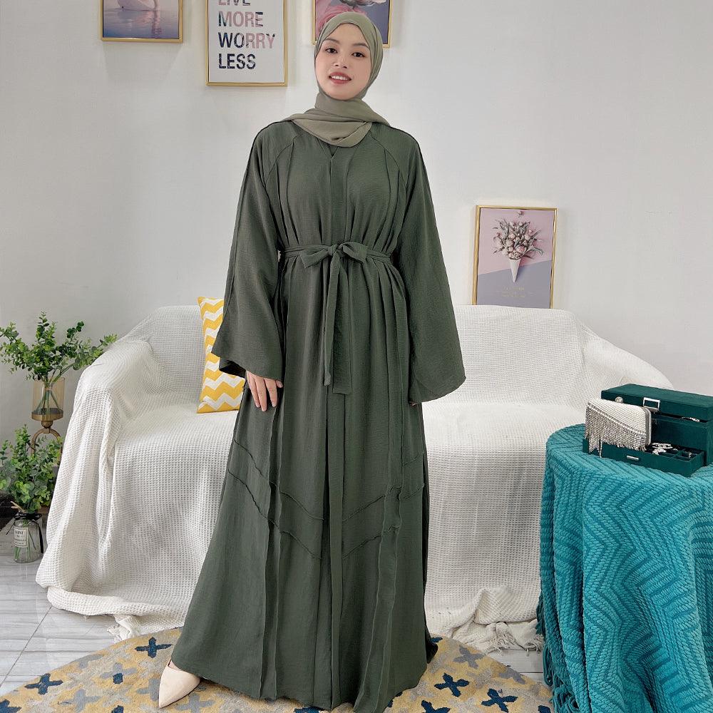 Army Green Open Flowy Abaya | Eolante Clothing