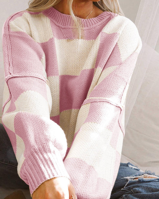 Checkered Sleeve Sweater - Eolante Clothing