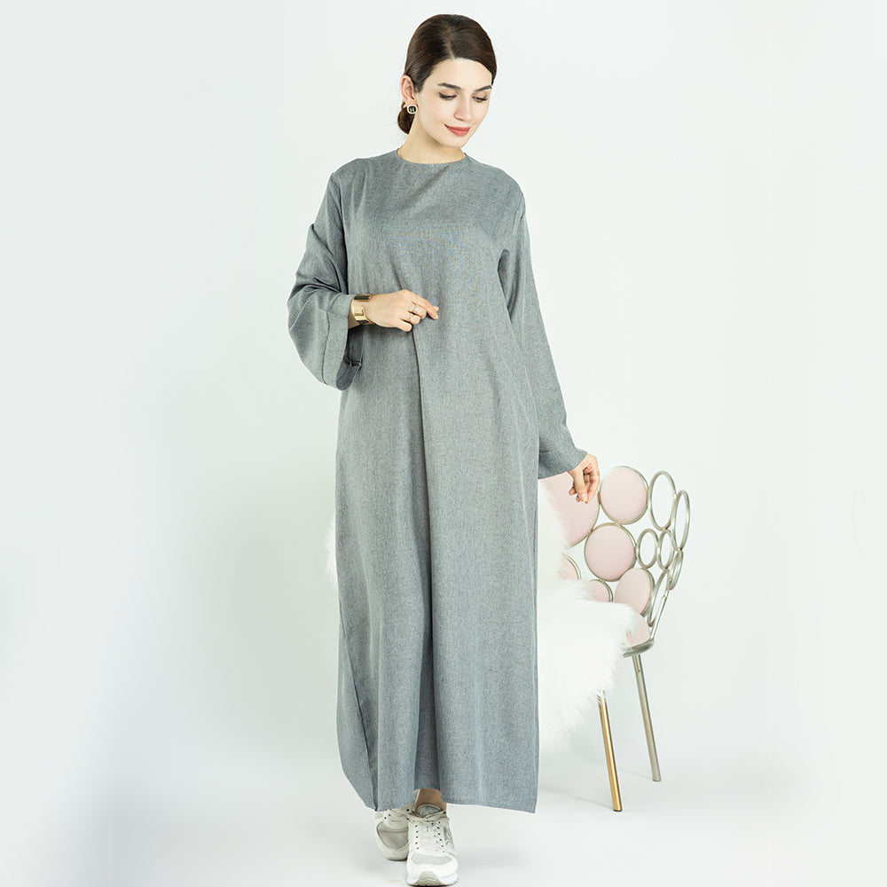 Linen Maxi Abaya in Gray | Eolante Clothing 