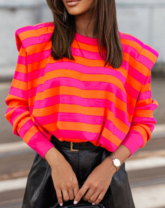 Stripe Shoulder Padded Sweater