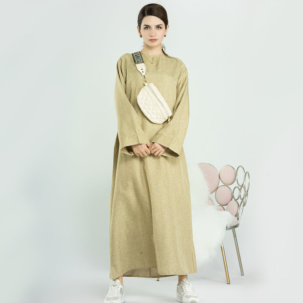 Linen Maxi Abaya in Apricot | Eolante Clothing 