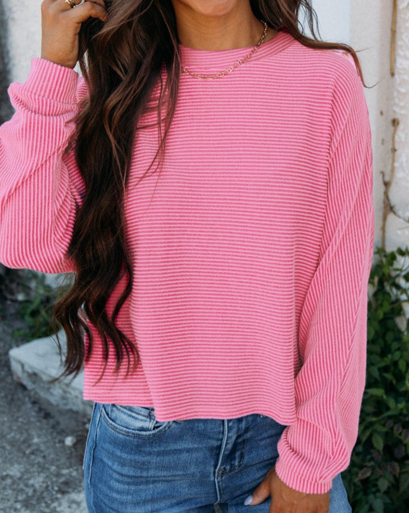 Corded Textured Long Sleeve Top - Eolante Clothing