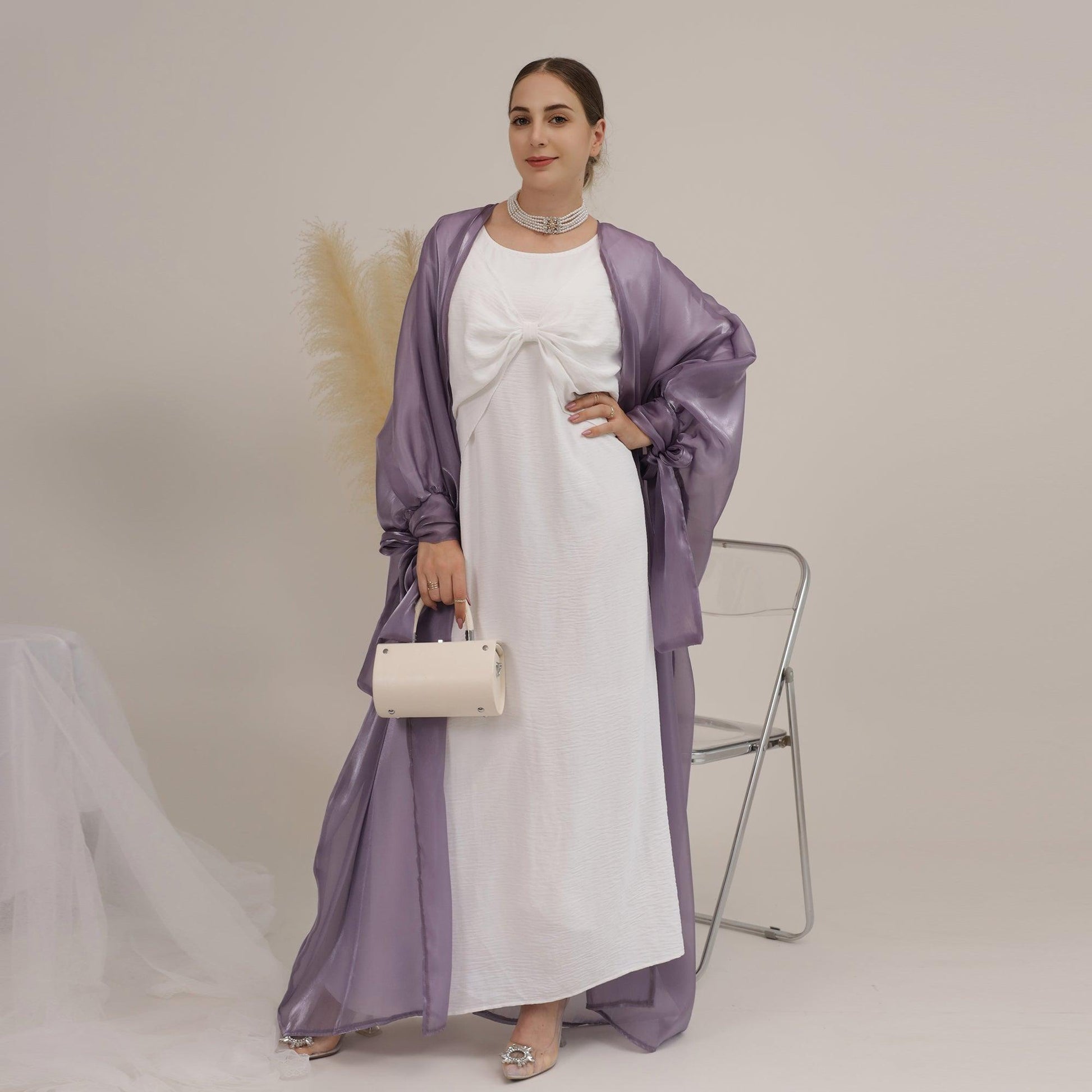 Purple Silk Open Abaya | Eolante Clothing