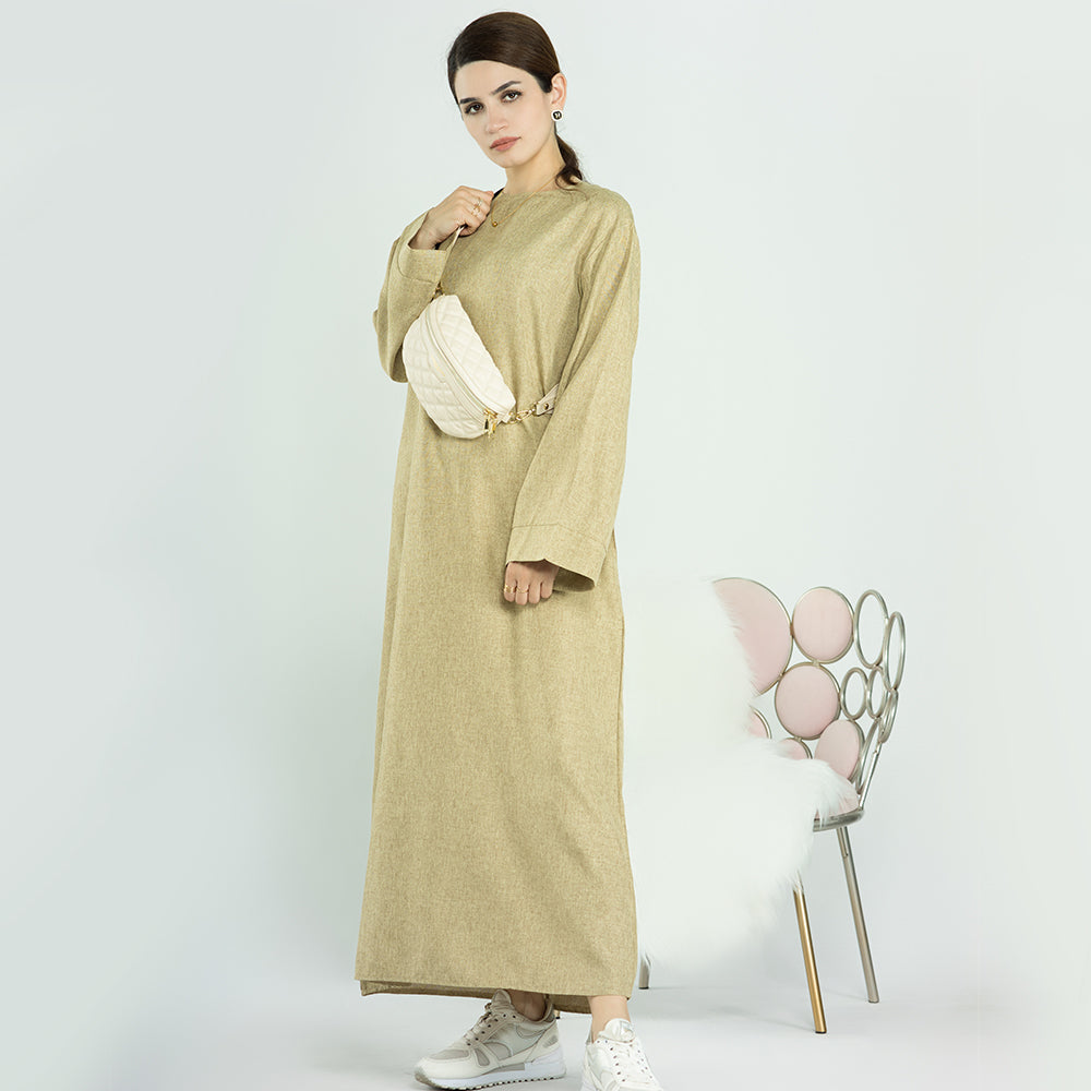 Maxi Linen Abaya & Belt in Apricot | Eolante Clothing 