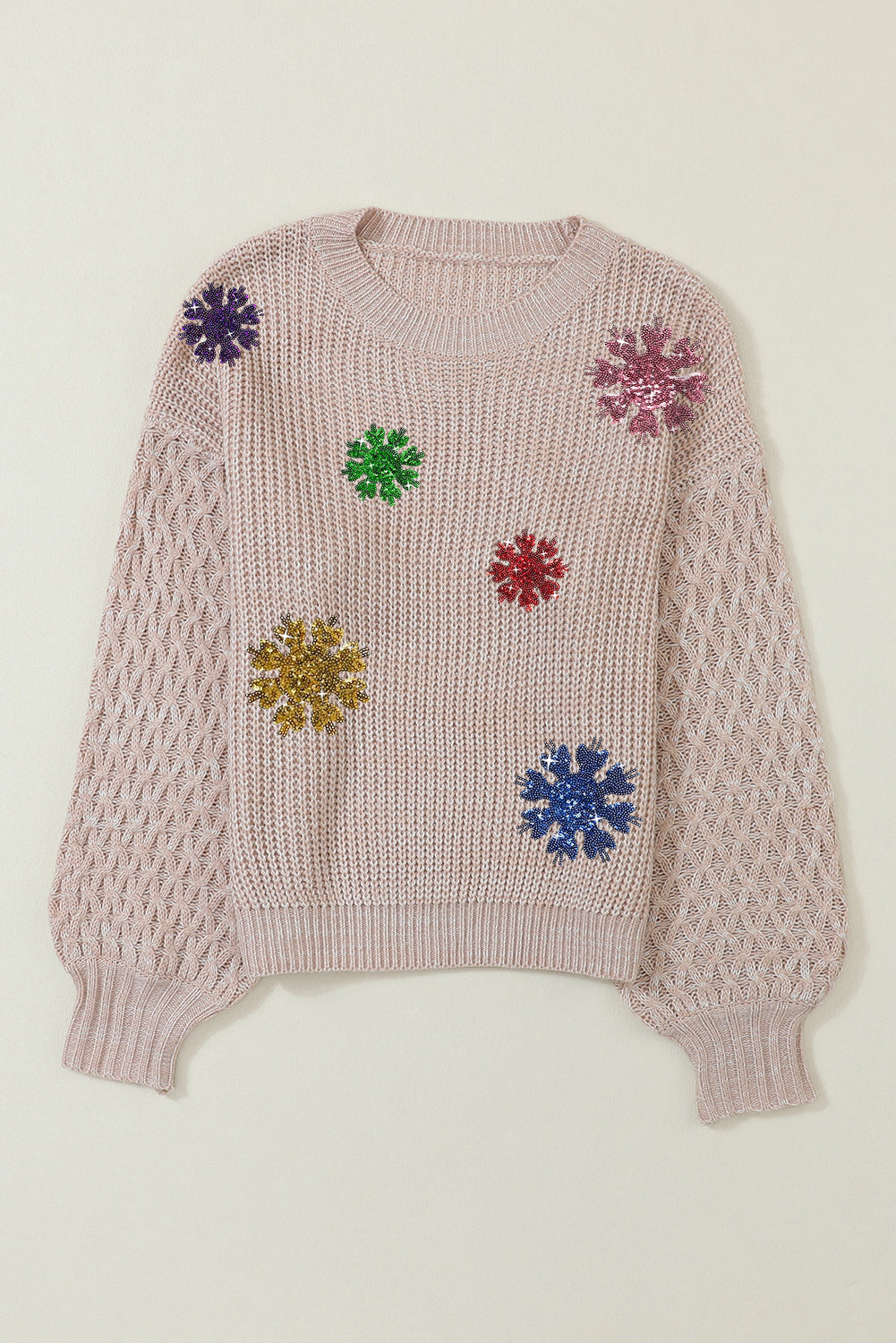 Snowflake Sequin Drop Shoulder Sweater - Eolante Clothing