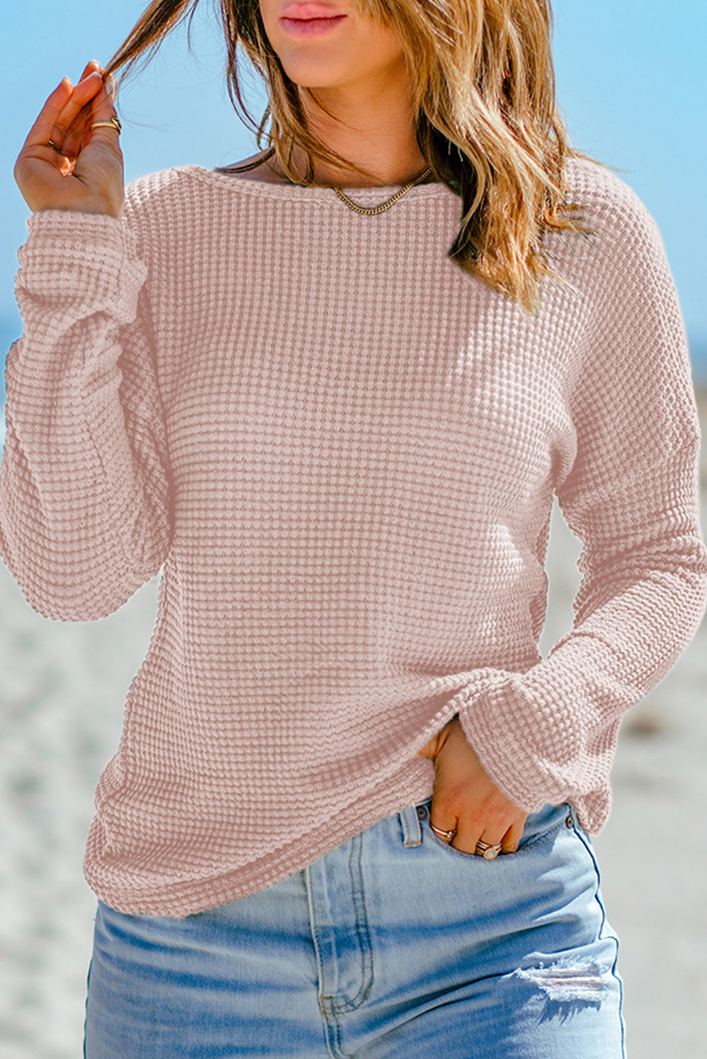 Waffle Knit Long Sleeve Top - Eolante Clothing