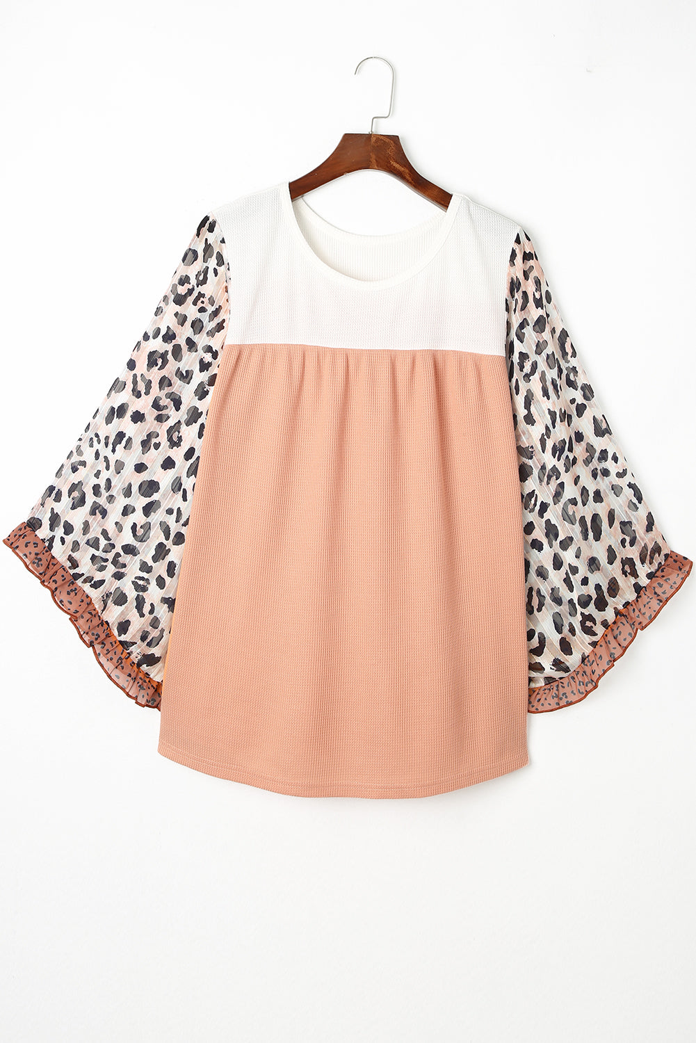 Ruffle Leopard Sleeve Plus Size Top - Eolante Clothing