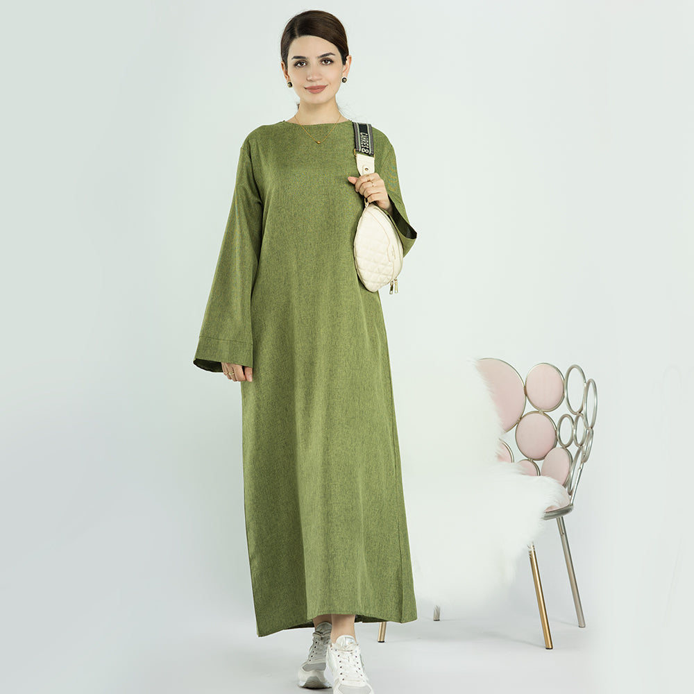 Avocado Green Linen Maxi Dress Abaya | Eolante Clothing 