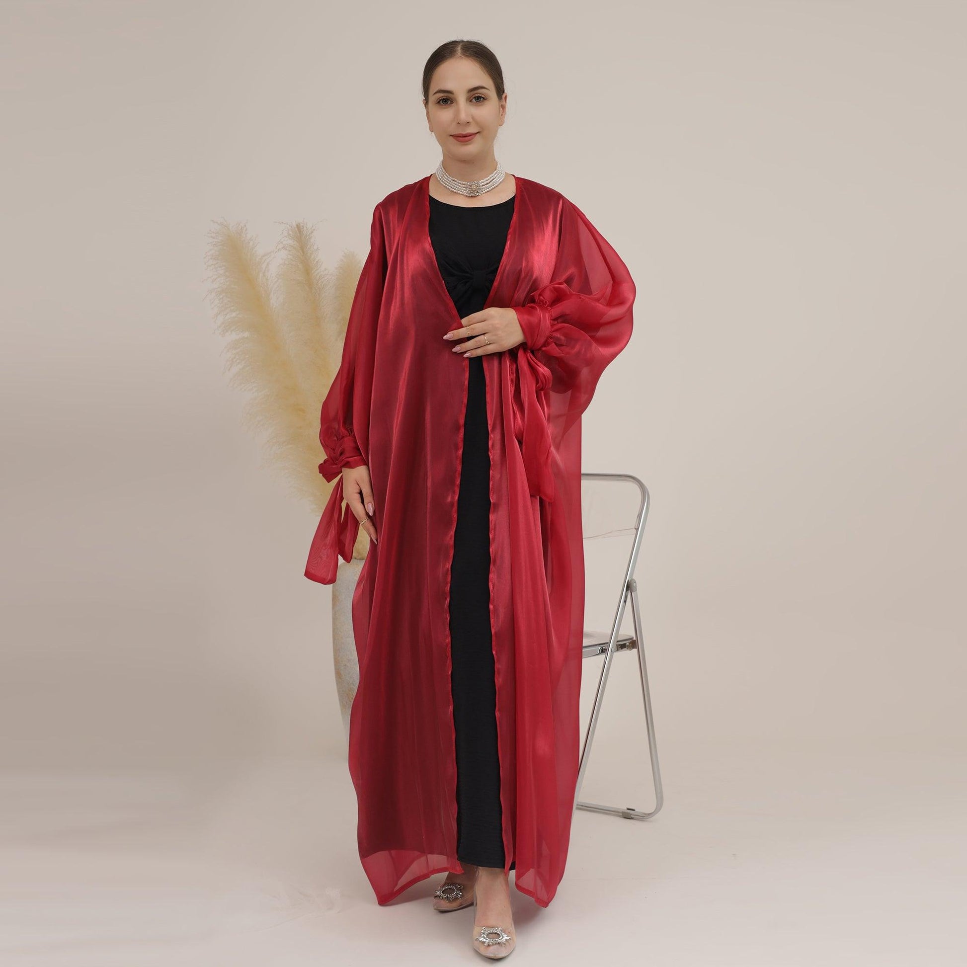 Open Abaya in Red Silk | Eolante Clothing