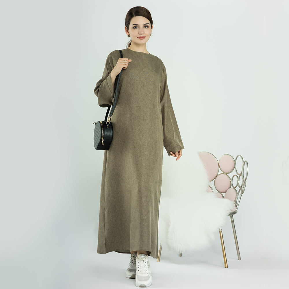 Maxi Linen Dress Abaya in Army Green | Eolante Clothing 