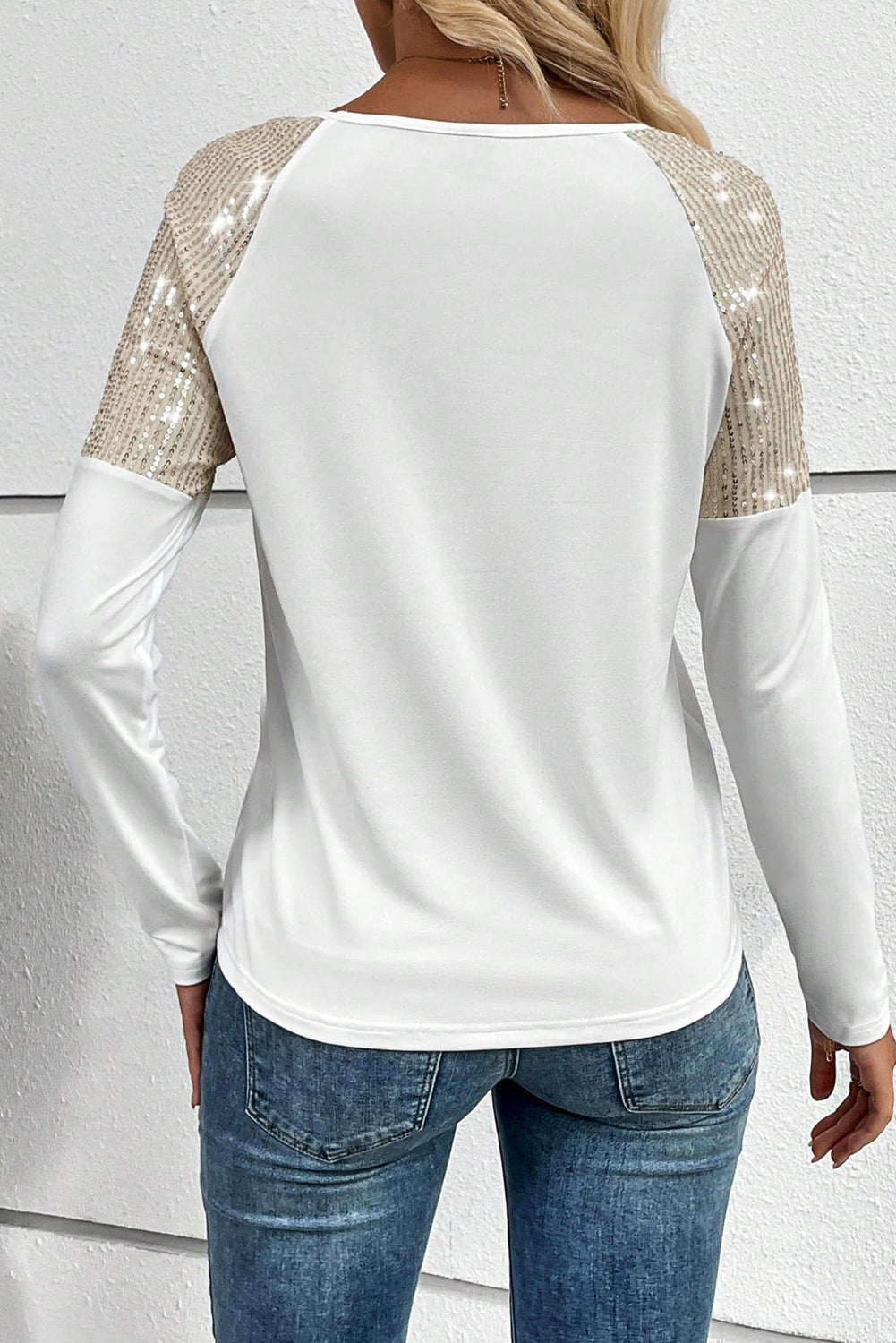 Sequin Patch Raglan Sleeve Top - Eolante Clothing