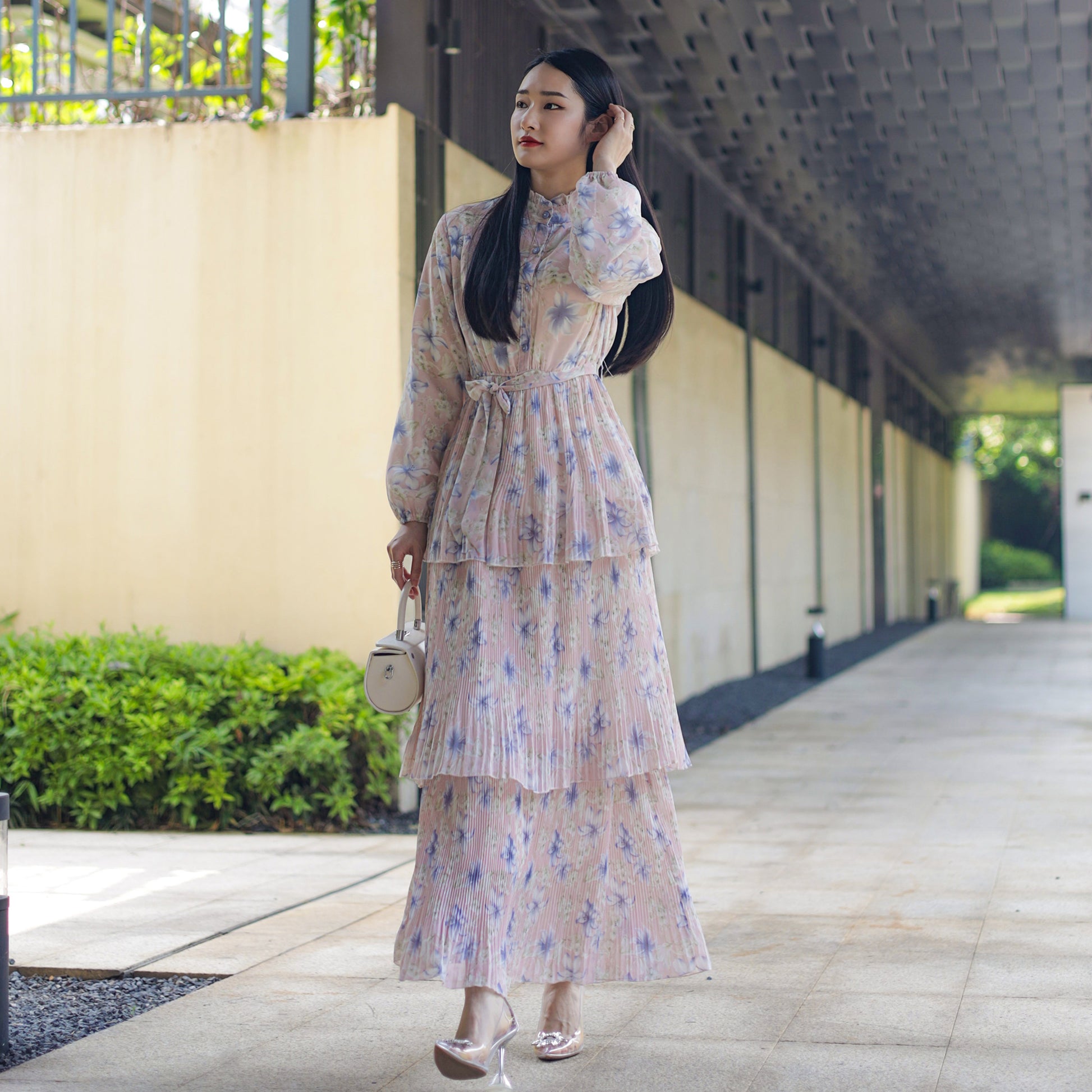 Maxi Dress Abaya in Floral Chiffon | Eolante Clothing 