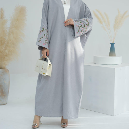 Floral Embroidered Abaya in Gray | Eolante Clothing 