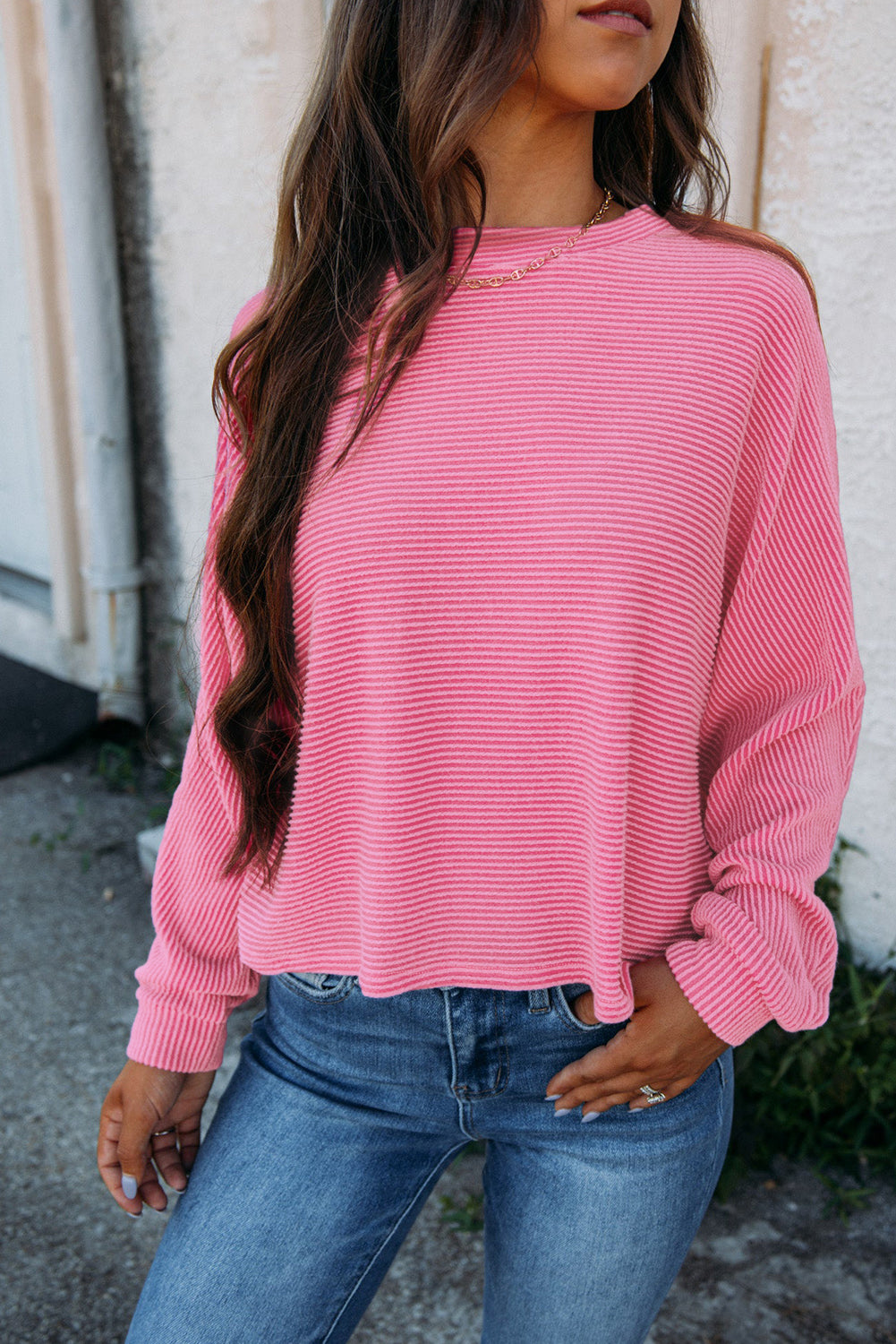 Corded Textured Long Sleeve Top - Eolante Clothing