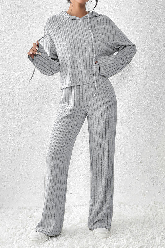 Ribbed Knit Hoodie and Pants Loungewear Set - Eolante Clothing