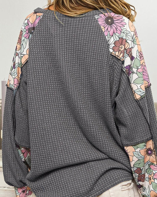 Floral Patchwork Textured Top - Eolante Clothing