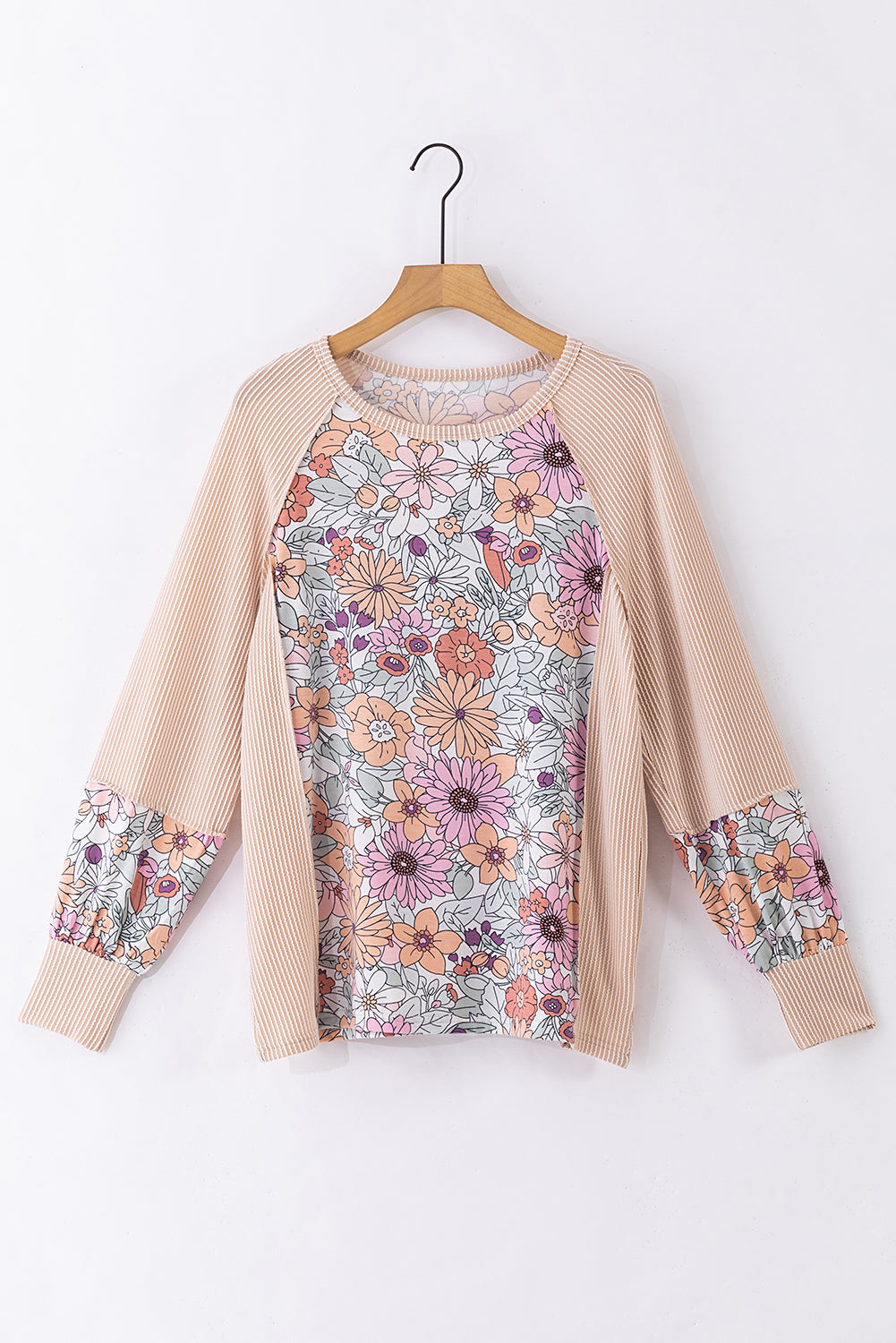 Corded Floral Patchwork Long Sleeve Top - Eolante Clothing