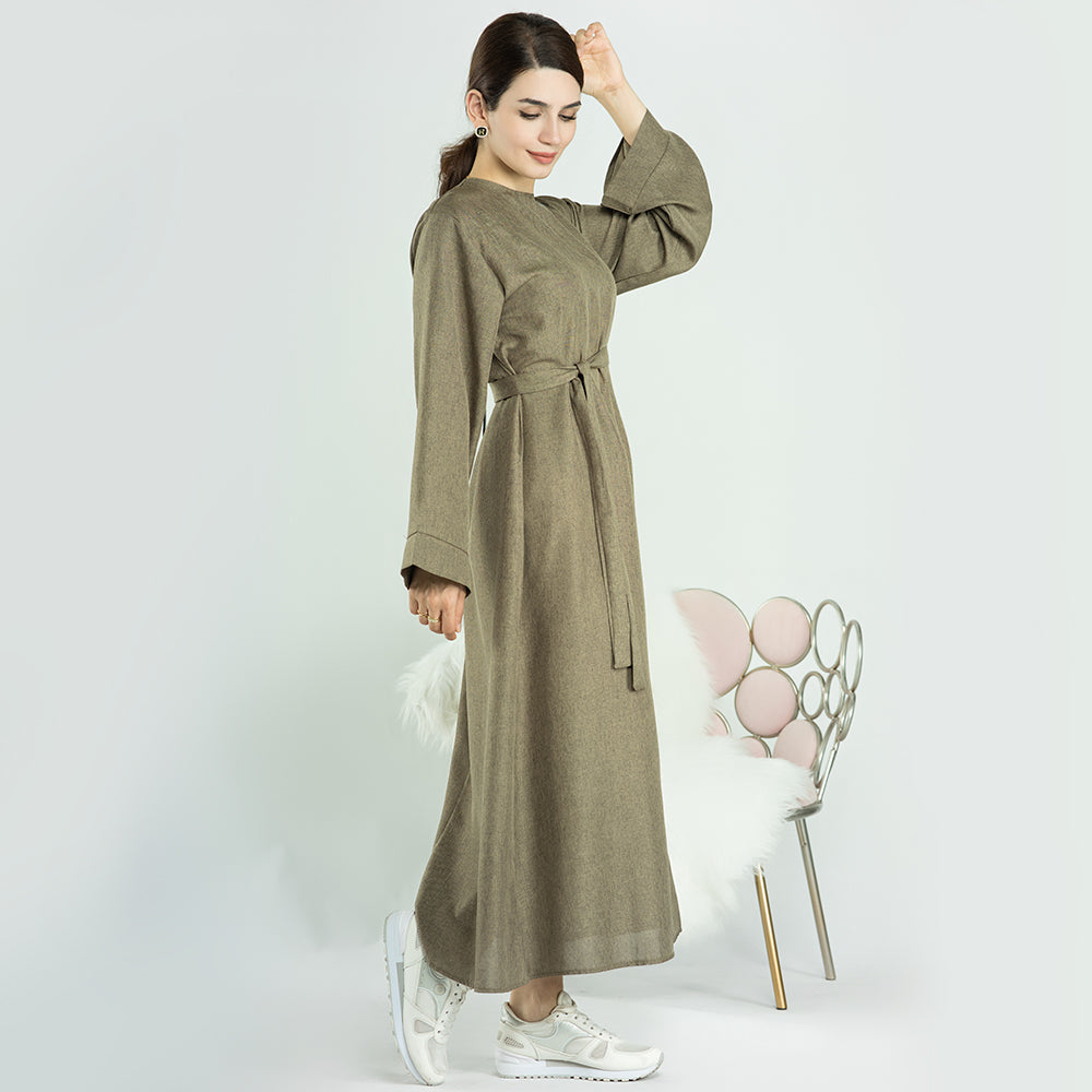 Maxi Dress Abaya & belt in Linen | Eolante Clothing 