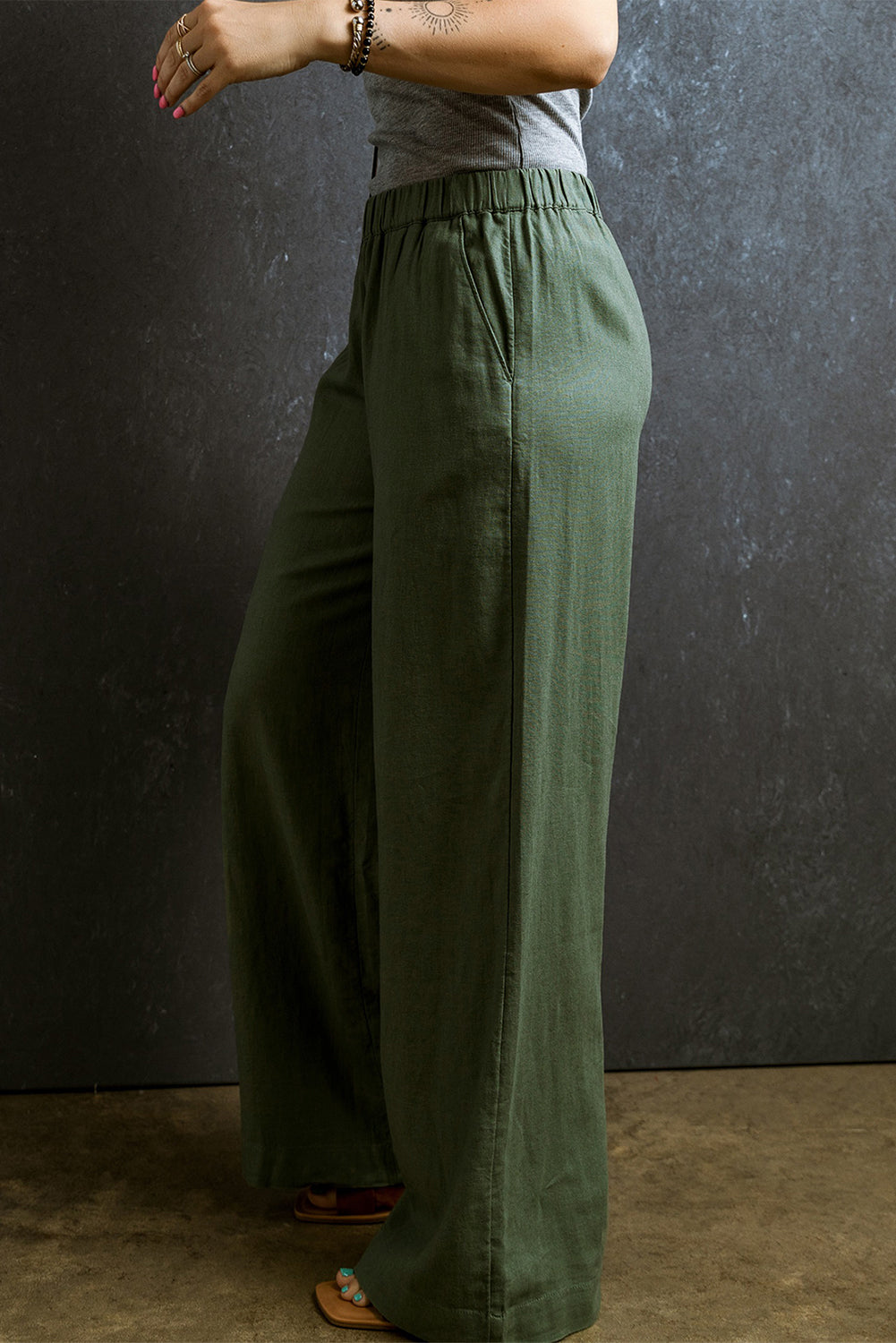 Elastic Waist Wide Leg Pants - Eolante Clothing