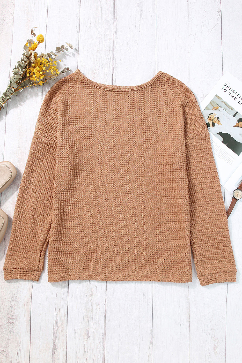 Waffle Knit Long Sleeve Top - Eolante Clothing