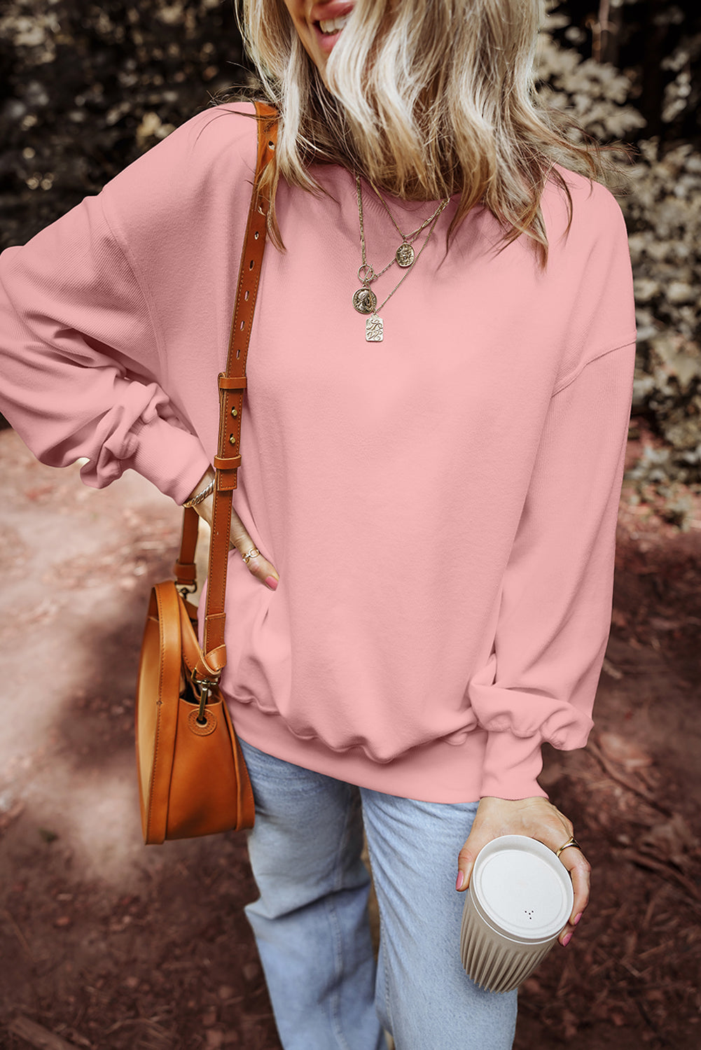 Ribbed Loose Drop Shoulder Sweatshirt - Eolante Clothing