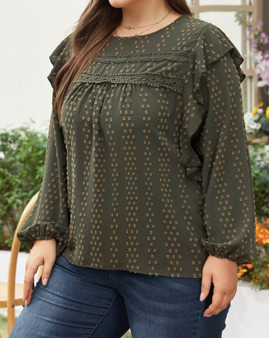 Lace Swiss Dot Long Sleeve Plus Size Top - Eolante Clothing