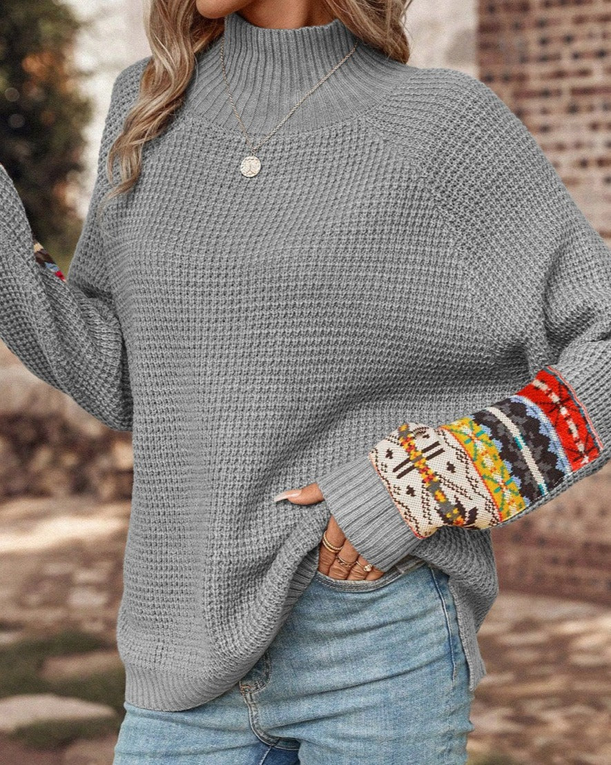 High Neck with Tribal Patch sweater - Eolante Clothing