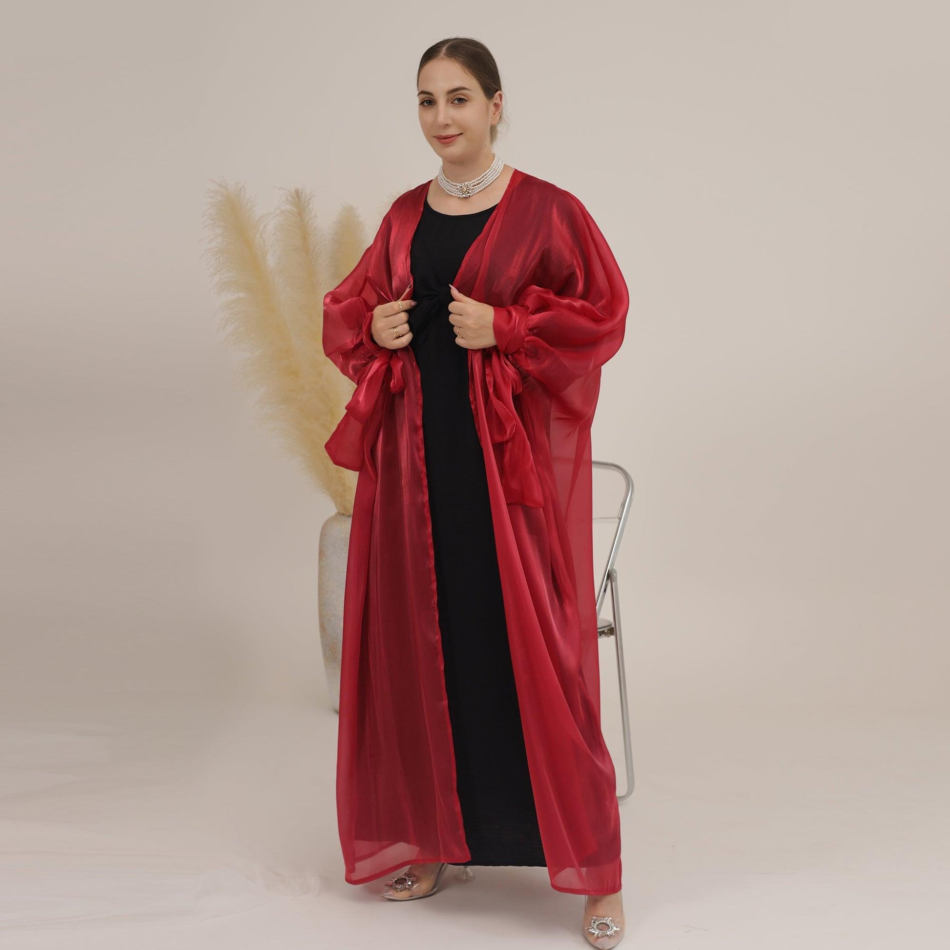 Open Abaya in Silk Red | Eolante Clothing 