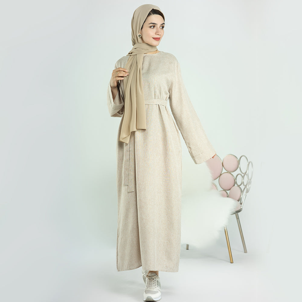 Linen Maxi Abaya with Belt | Eolante Clothing 