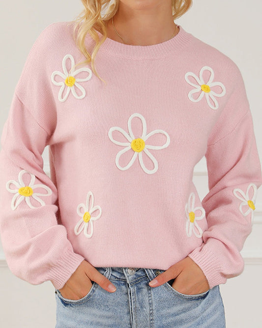 Daisy Stitched Sweater - Eolante Clothing