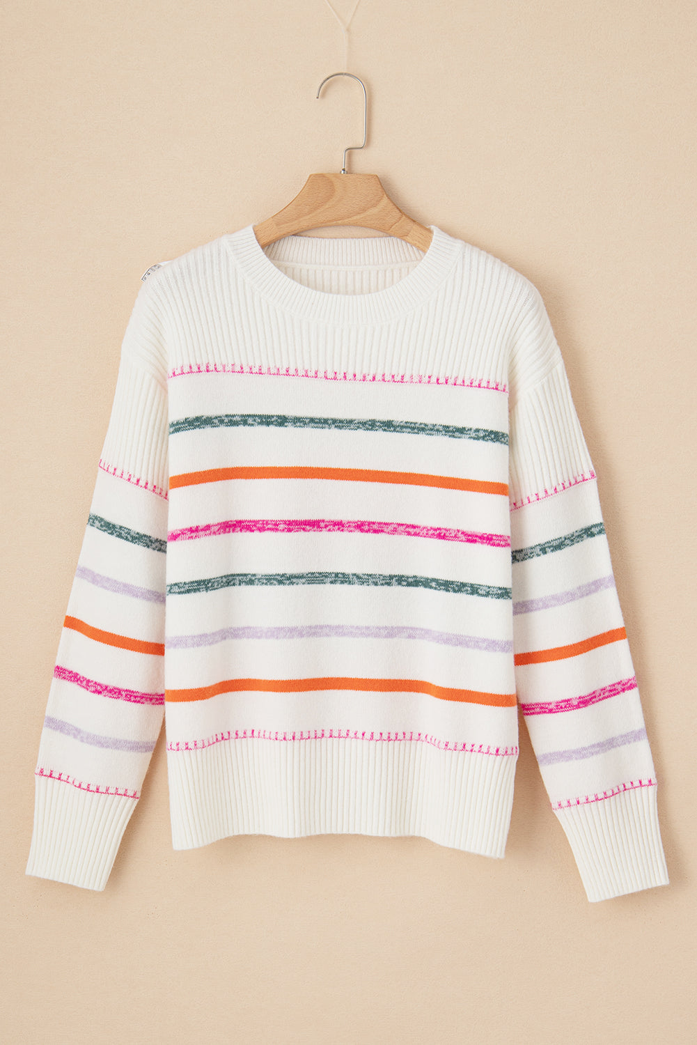 Stripe Ribbed Trim Sweater - Eolante Clothing