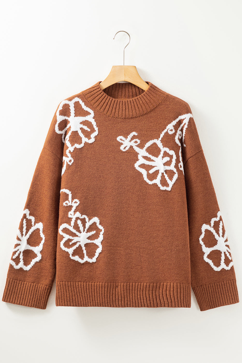 Knitted Floral Ribbed Sweater - Eolante Clothing