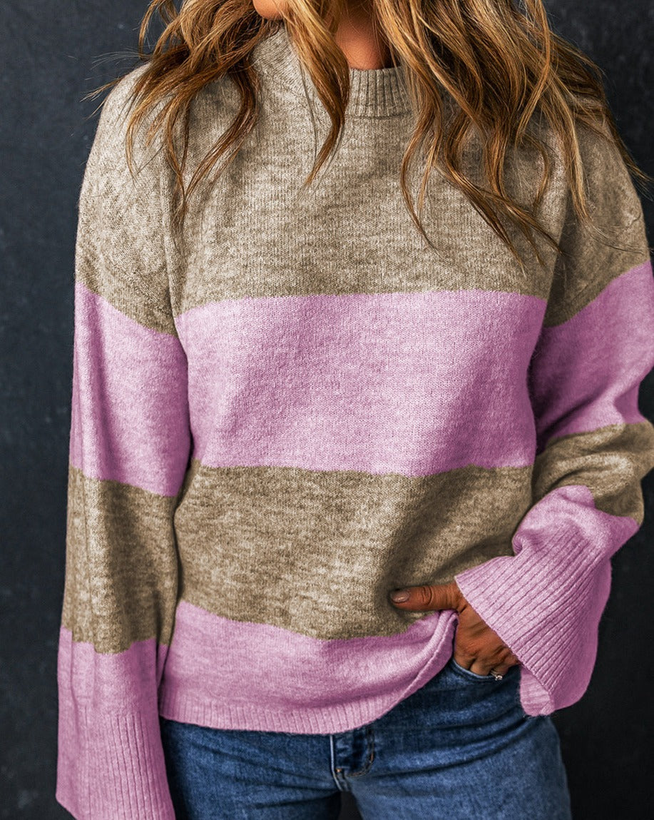 Wide Sleeve Sweater in Stripes - Eolante Clothing