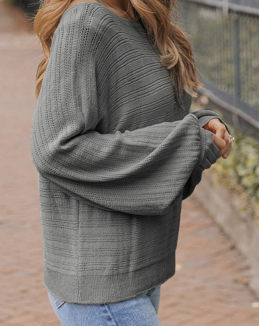 Knit Eyelets Textured Sweater - Eolante Clothing