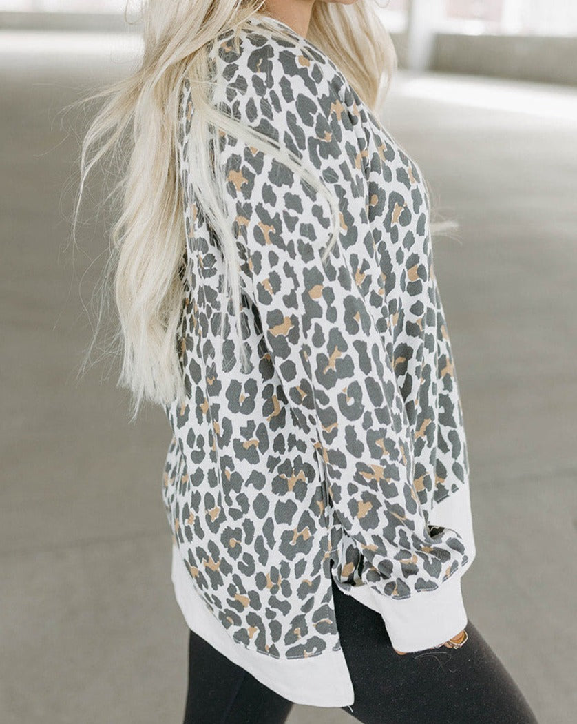 Leopard Contrast Trim Top - Eolante Clothing