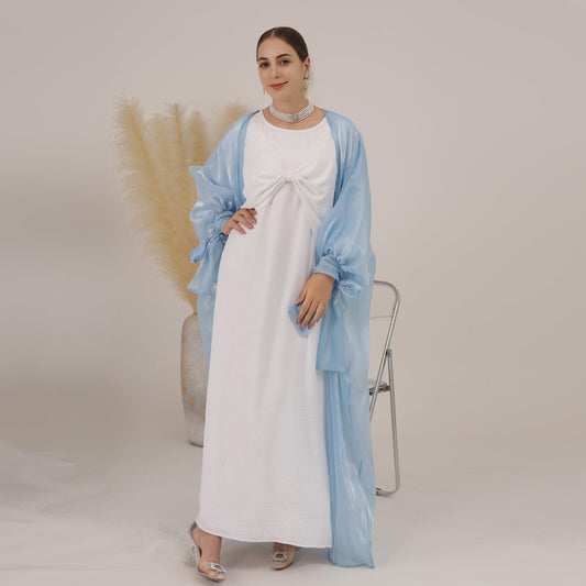 Light Blue Abaya in Crystal Silk | Eolante Clothing 