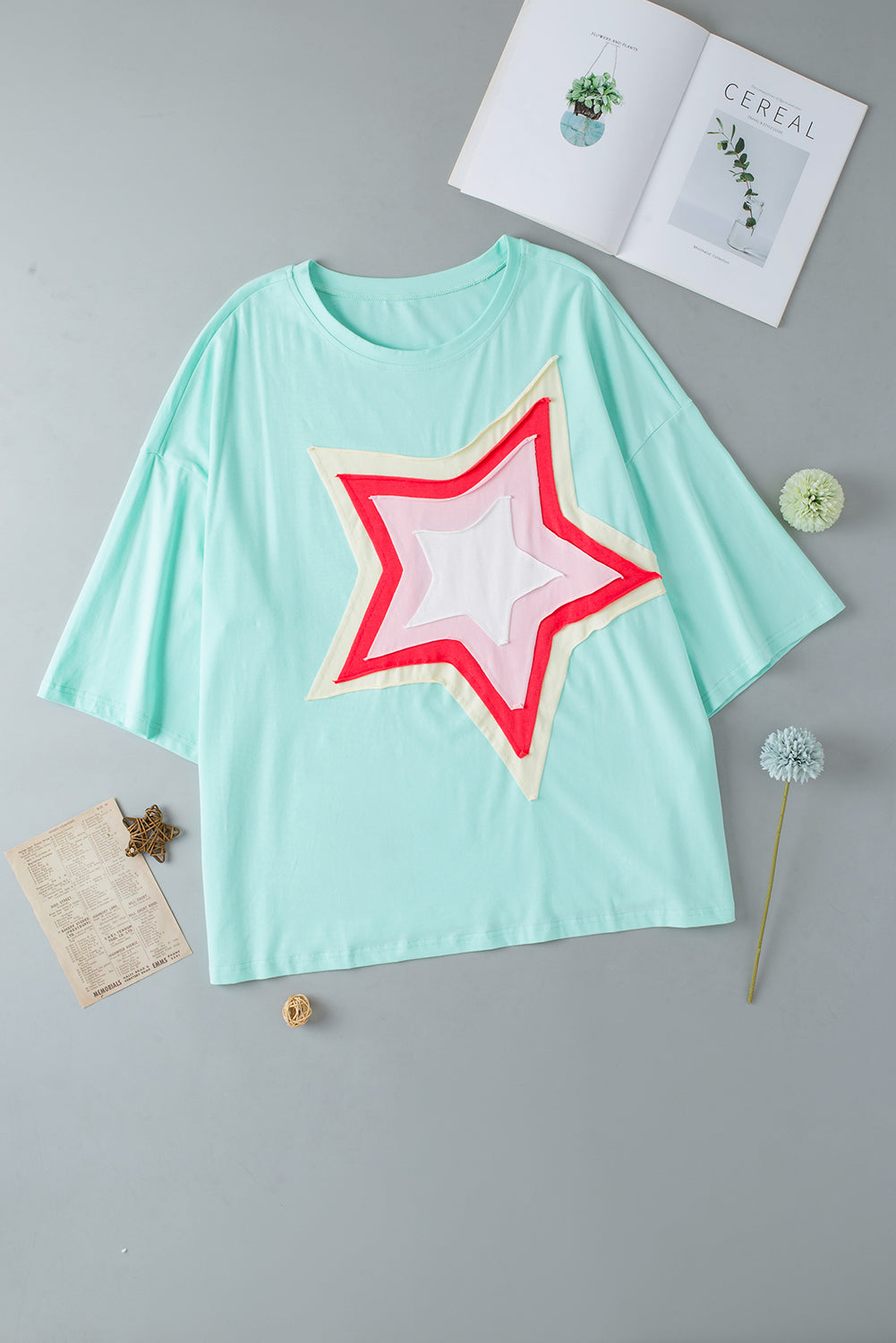 Colorblock Star Patch Tunic Plus Size Top - Eolante Clothing