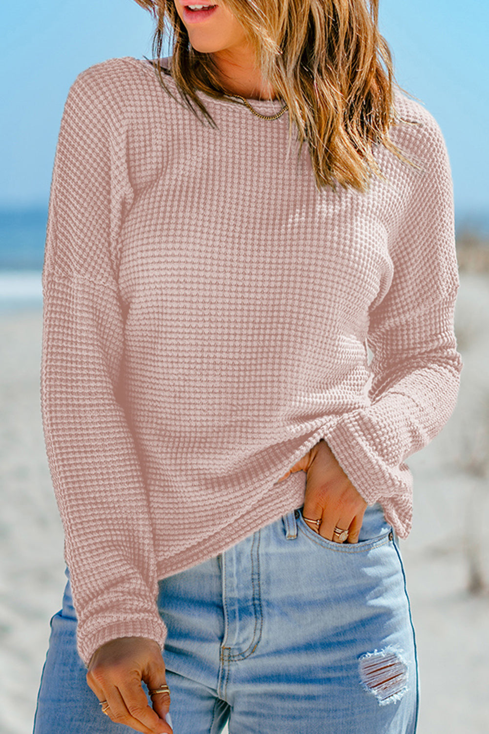 Waffle Knit Long Sleeve Top - Eolante Clothing