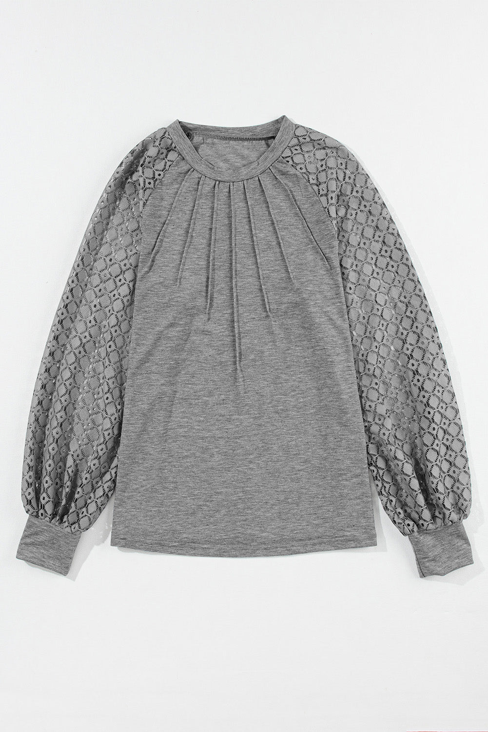 Contrast Lace Plicated Knit Top - Eolante Clothing