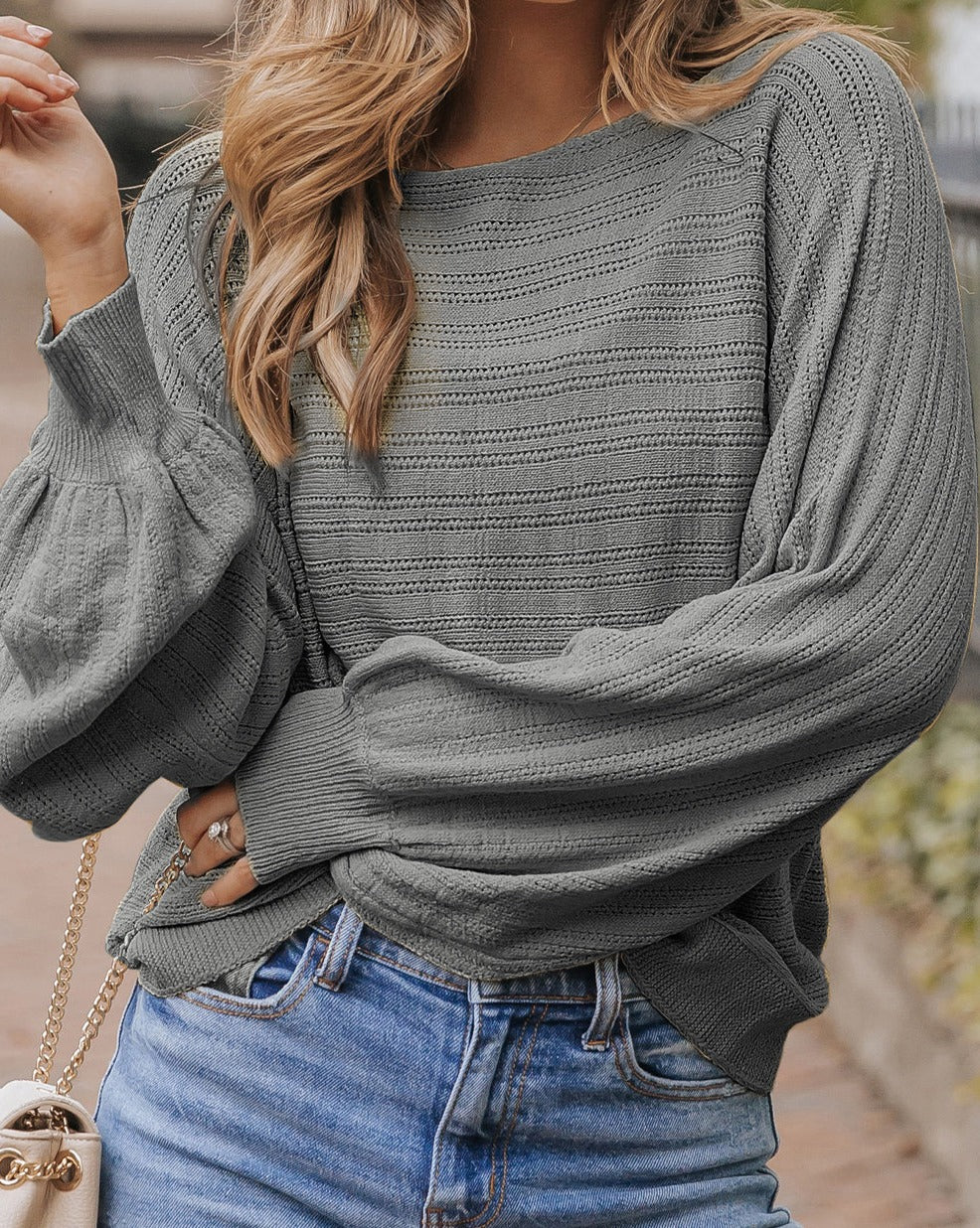 Knit Eyelets Textured Sweater - Eolante Clothing