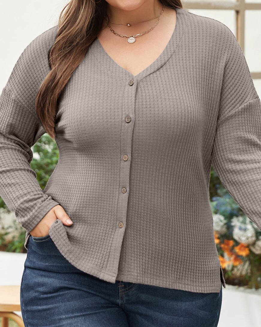 Waffle Knit Drop Shoulder Plus Size Top - Eolante Clothing