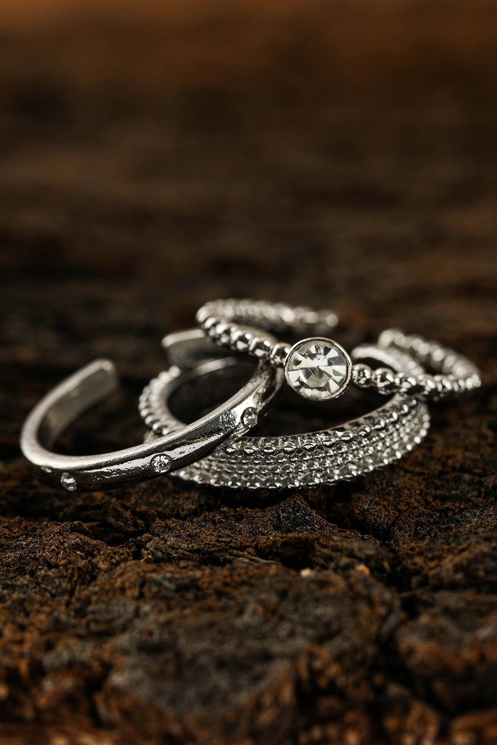 3-Piece Elegant Silver Rhinestones Rings | Eolante Clothing