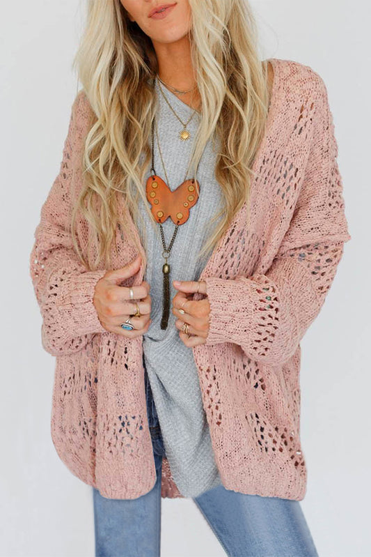 Hollowed Knit Dolman Sleeve Cardigan