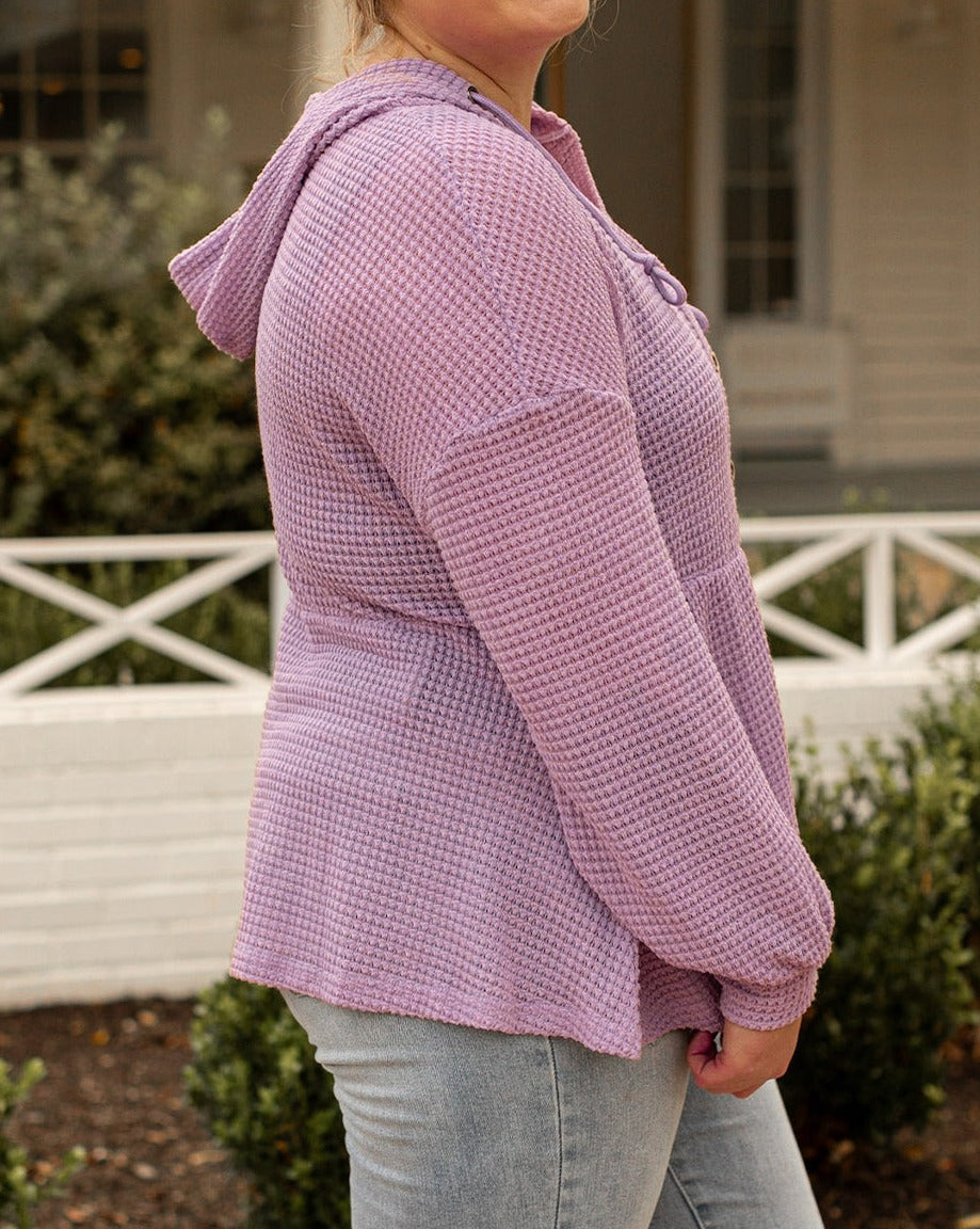 Waffle Knit Hooded Plus Size Top - Eolante Clothing