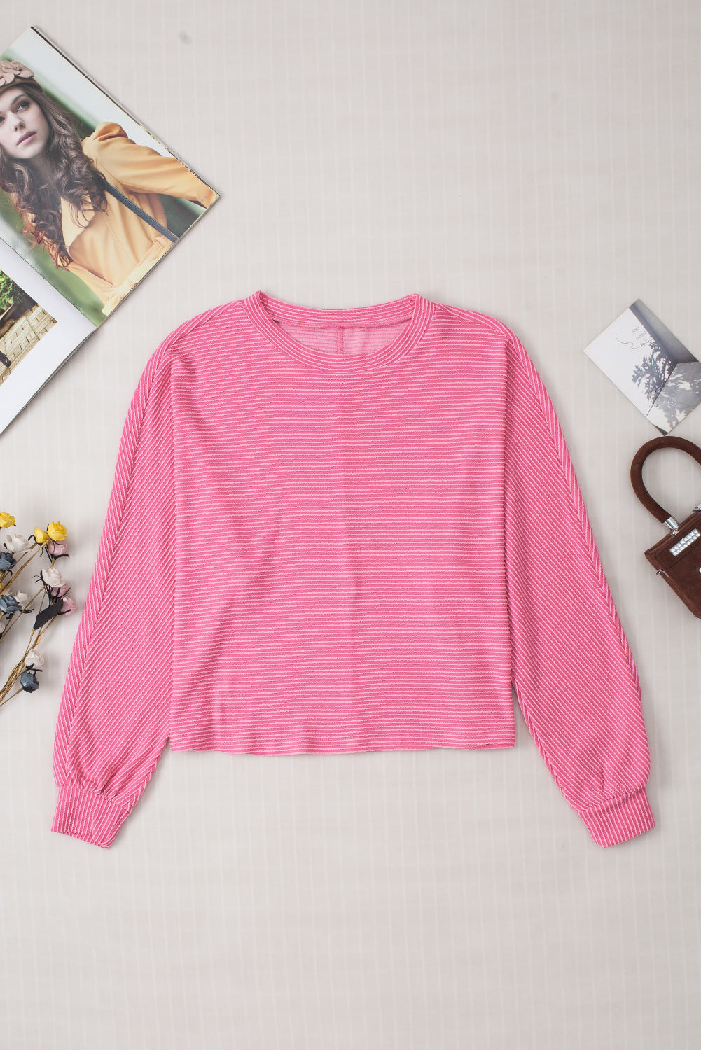 Corded Textured Long Sleeve Top - Eolante Clothing