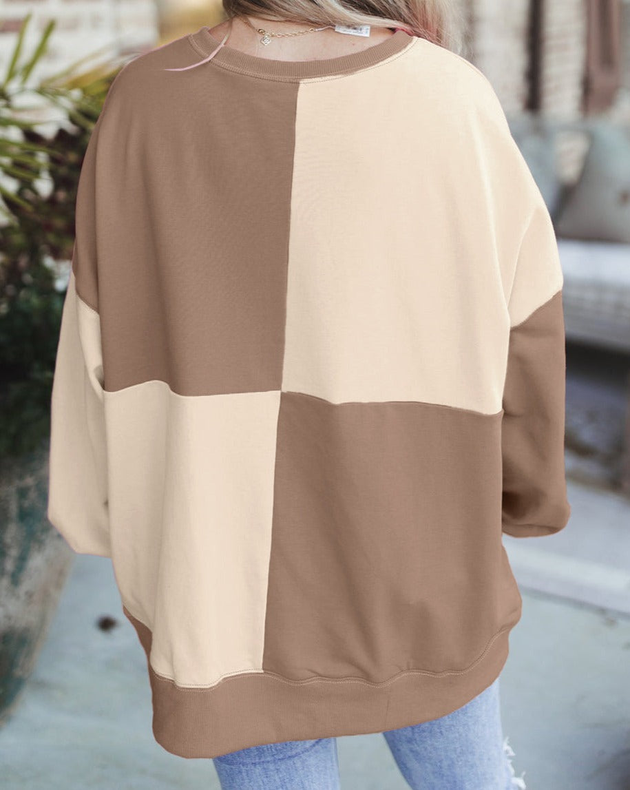 Colorblock Henley Oversized Sweatshirt - Eolante Clothing